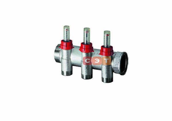 Коллектор запорный 1", с расходомерами, 3 отвода 3/4"EU FAR